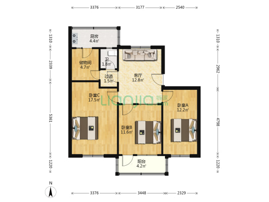 潍坊市经协宿舍 3室1厅1卫 82平方