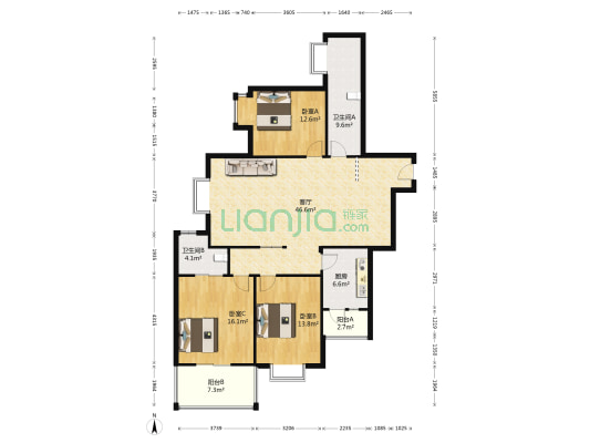 御景长江 3室1厅2卫 142平方