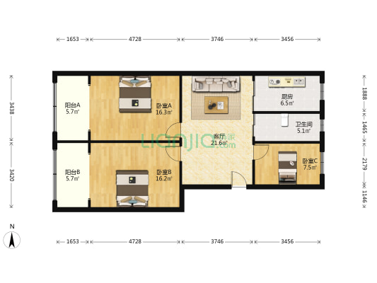 江海支路12号 3室1厅1卫 105平方