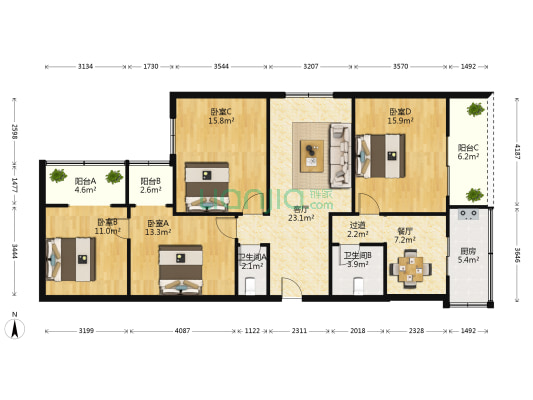 东升街69号 4室2厅2卫 111平方