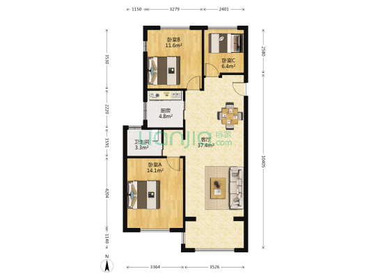 都市南山 3室1厅1卫 88平方