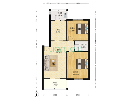 宝林院小区 2室2厅1卫 86平方