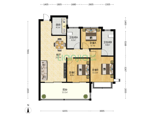 三亚金茂湾东苑 3室1厅2卫 101平方