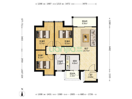 东汇家园 3室1厅1卫 88平方
