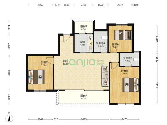 四海云锦 3室1厅2卫 114平方