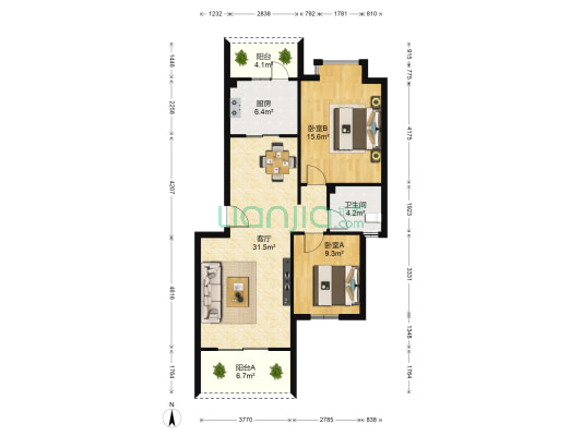 纯阳雅庭 2室1厅1卫 90平方