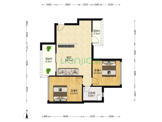 新豪苑 2室1厅1卫 70平方