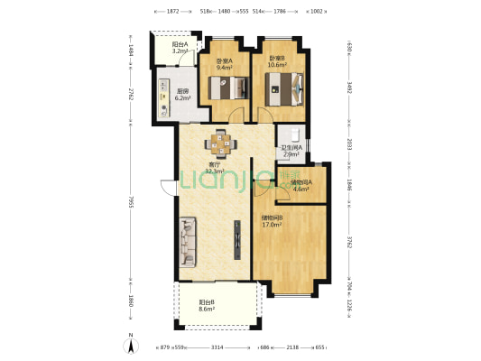 大信新家园二期 2室1厅1卫 112平方