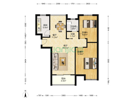 中电颐和家园尚璟 2室2厅1卫 89平方