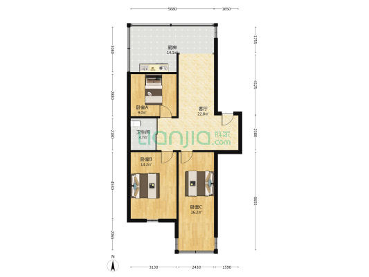 经开宿舍楼 3室1厅1卫 91平方