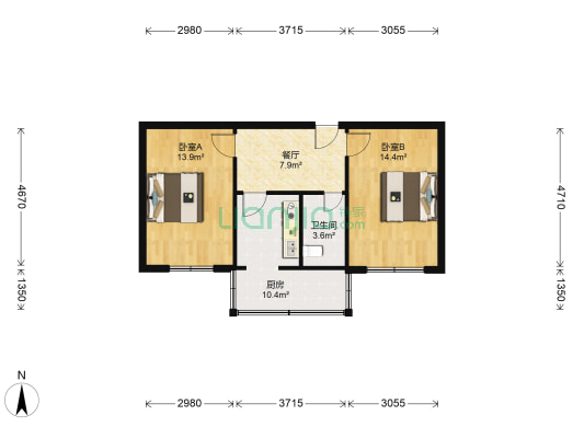 建设路印刷物资总公司宿舍 2室1厅1卫 65平方