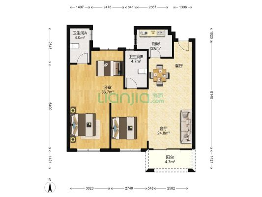 阳逻金茂逸墅 1室1厅2卫 96平方