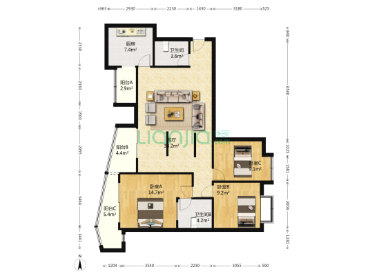外滩 3室1厅2卫 126平方