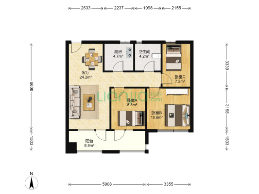 万科金域华府 3室1厅1卫 89平方