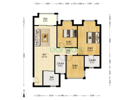 锦绣龙川府锦书园 3室1厅2卫 110平方