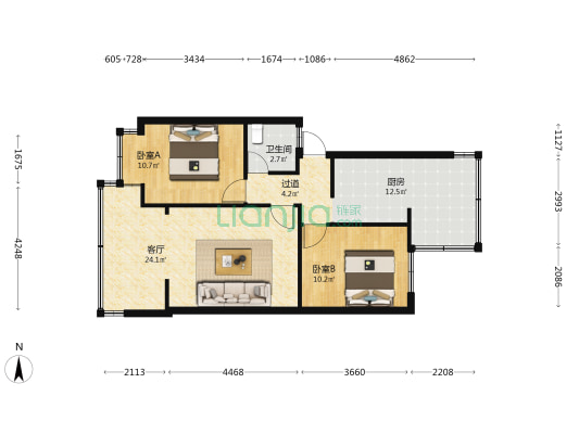 兴杰花园 2室1厅1卫 64平方