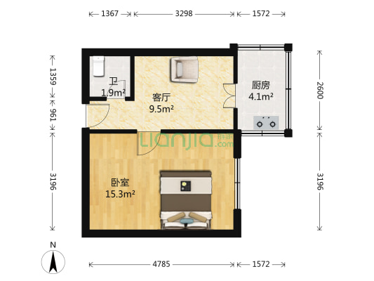 河华里 1室1厅1卫 34平方