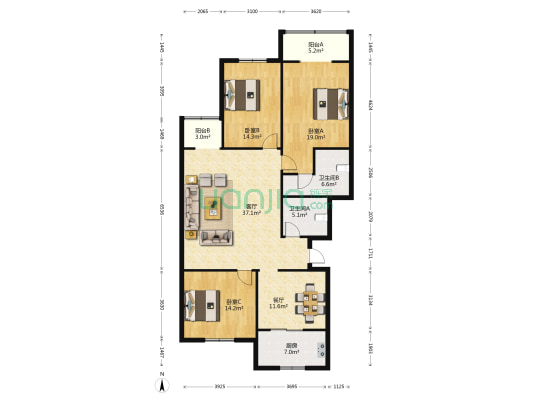 木塔寨家属院 3室2厅2卫 148平方