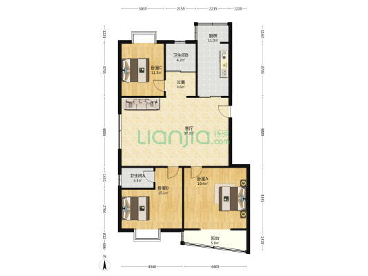 国城花园 3室1厅2卫 143平方