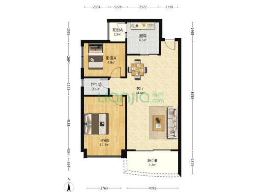 龙华楼 2室1厅1卫 89平方