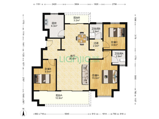 绿地柏仕公馆 3室1厅2卫 115平方