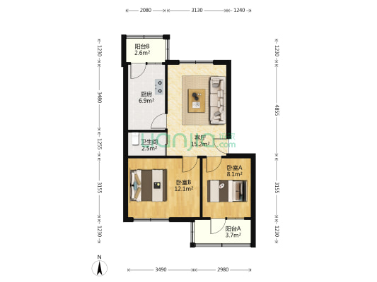 范阳路沿线，板楼三层，社区大，户型方正-户型图