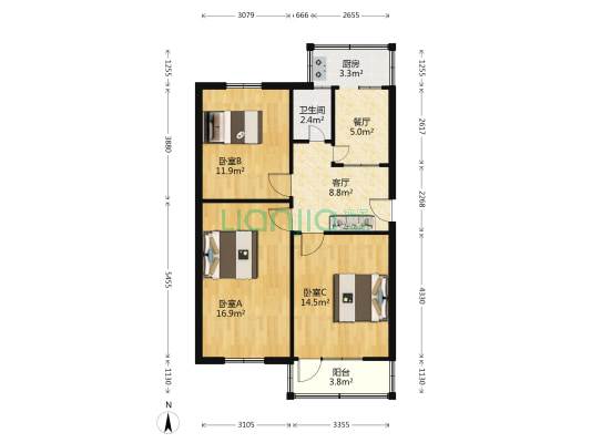 省煤炭工业厅宿舍 3室2厅1卫 85平方