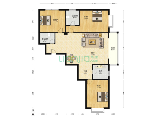 世纪飞马 3室1厅2卫 187平方
