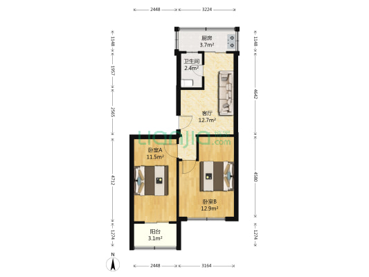 大众街 2室1厅1卫 59平方