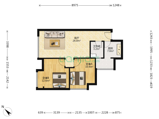 金华苑 2室1厅1卫 73平方