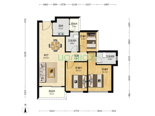 玖璟台 3室1厅2卫 89平方