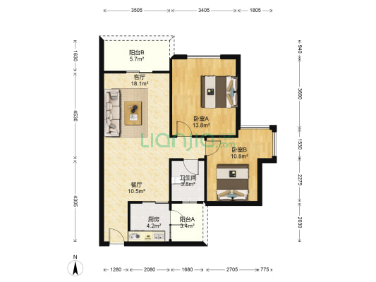 东城艺墅 2室2厅1卫 83平方