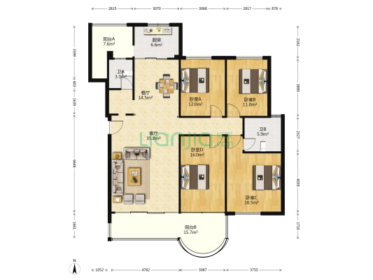 附中花园 4室2厅2卫 153平方