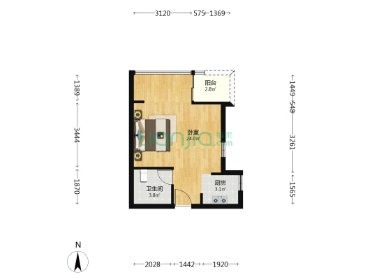闽越水镇 1室0厅1卫 43平方