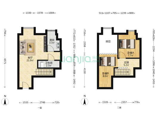 济南恒大财富中心 2室1厅1卫 45平方