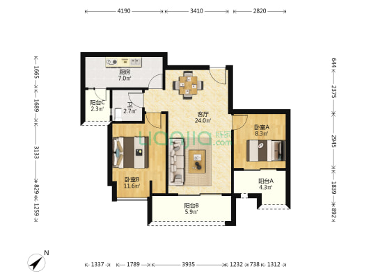 中房芳华美地 2室1厅1卫 80平方