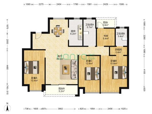 安庆高速时代公馆 4室1厅2卫 135平方
