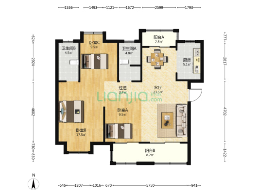 阳光城·文澜府 3室1厅2卫 116平方
