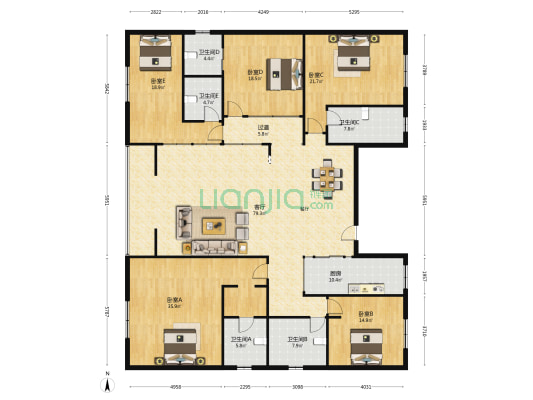 地震局家属院 5室1厅5卫 270平方