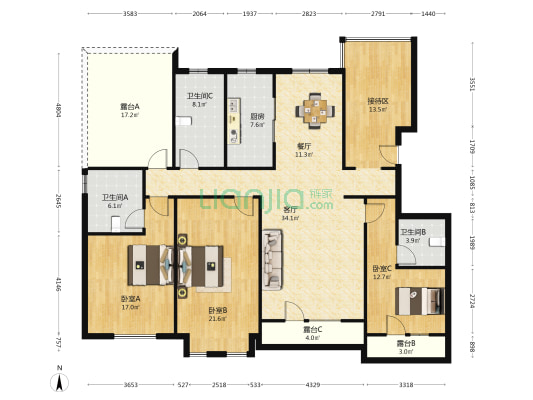 中建城一期 3室2厅3卫 168平方