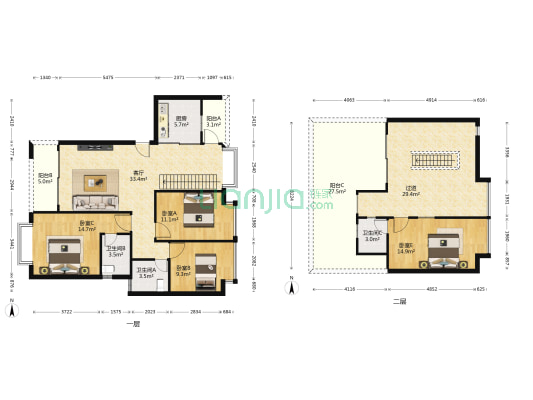 九州家园二期 4室1厅3卫 105平方