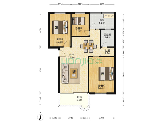 燃气公司宿舍 3室1厅1卫 86平方