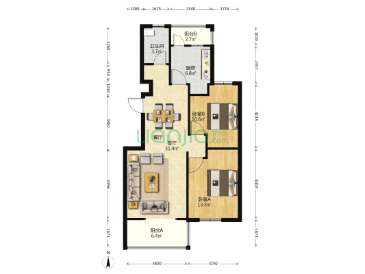 江南名都 2室1厅1卫 93平方
