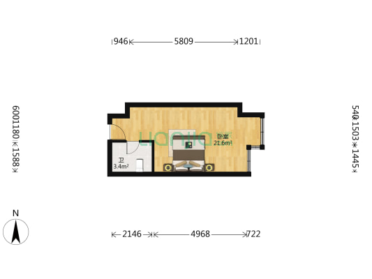 白云大厦 1室0厅1卫 45平方