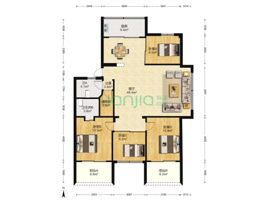 福泉花园 4室1厅2卫 141平方