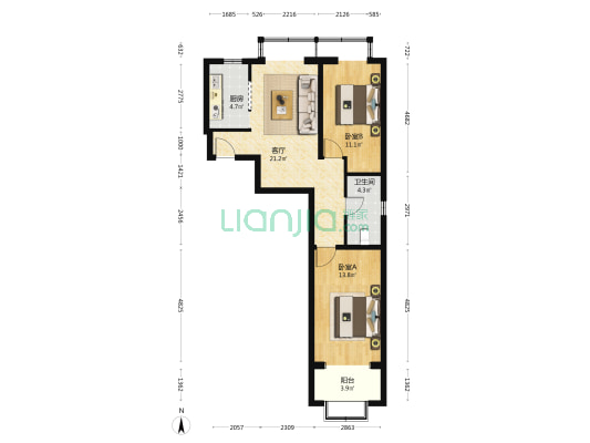 首创悦榕汇 2室1厅1卫 89平方