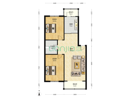 高丽风情小镇 2室1厅1卫 113平方