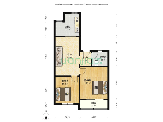 上航新村 2室1厅1卫 72平方