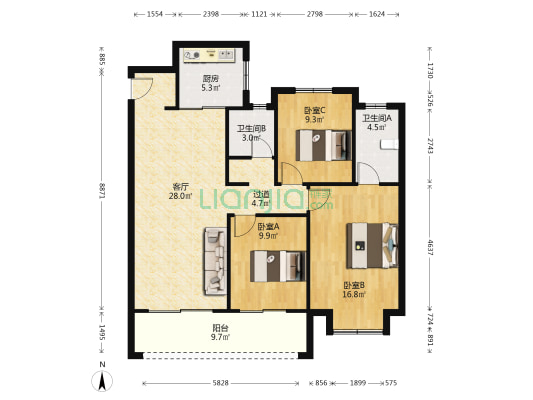 华著兰庭南区 3室1厅2卫 115平方