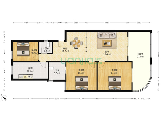 共兴街1巷 3室2厅2卫 124平方